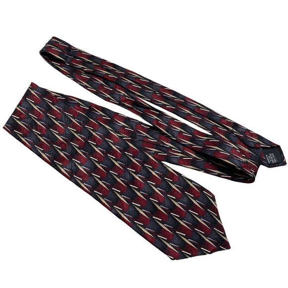 Vintage Oleg Cassini Necktie Men's Tie Maroon Gray Gold Silk Geometric Designer - Picture 6 of 7